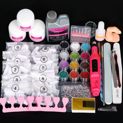 Acrylic Nail Kit for Extension Art Acrylic Powder Glitter Acrylic Liquid Nail Brush Tools Set Professional Kit Full Manicure Kit