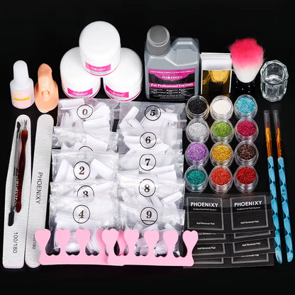 Acrylic Nail Kit for Extension Art Acrylic Powder Glitter Acrylic Liquid Nail Brush Tools Set Professional Kit Full Manicure Kit