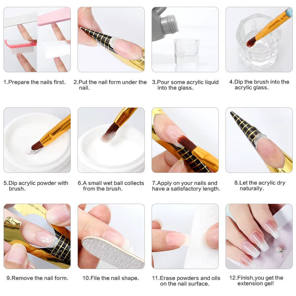 Acrylic Nail Kit for Extension Art Acrylic Powder Glitter Acrylic Liquid Nail Brush Tools Set Professional Kit Full Manicure Kit