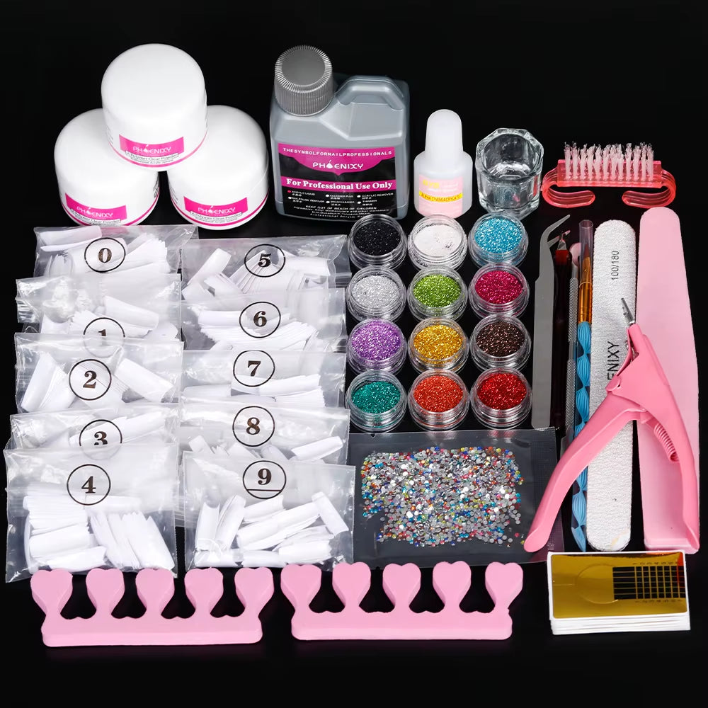 Acrylic Nail Kit for Extension Art Acrylic Powder Glitter Acrylic Liquid Nail Brush Tools Set Professional Kit Full Manicure Kit