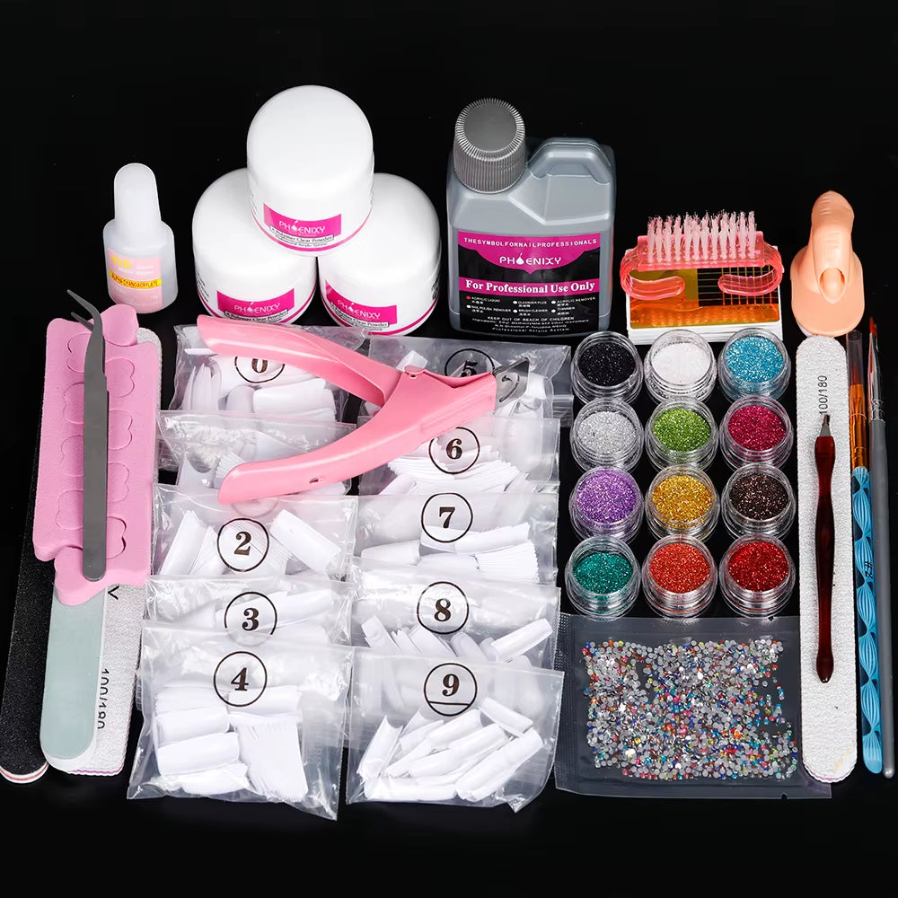 Acrylic Nail Kit for Extension Art Acrylic Powder Glitter Acrylic Liquid Nail Brush Tools Set Professional Kit Full Manicure Kit