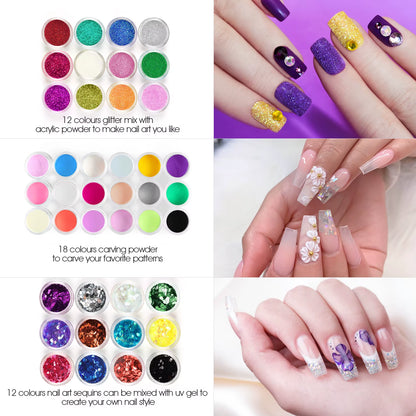 Acrylic Nail Kit for Extension Art Acrylic Powder Glitter Acrylic Liquid Nail Brush Tools Set Professional Kit Full Manicure Kit