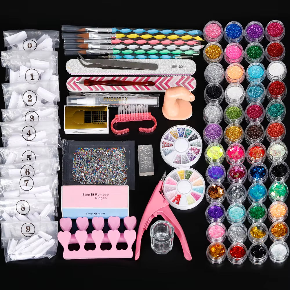 Acrylic Nail Kit for Extension Art Acrylic Powder Glitter Acrylic Liquid Nail Brush Tools Set Professional Kit Full Manicure Kit